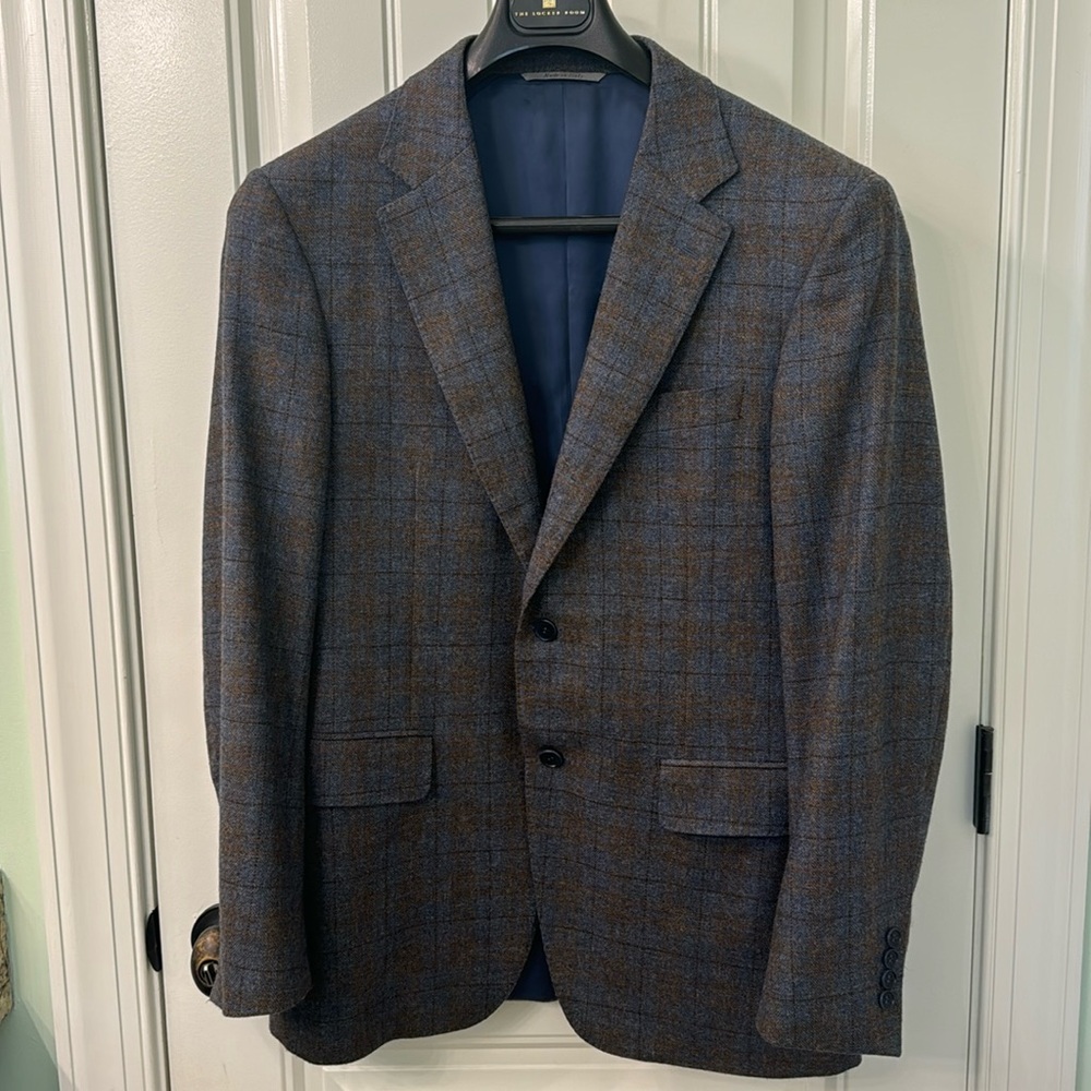 Canali Brown and Blue Plaid Sport Coat